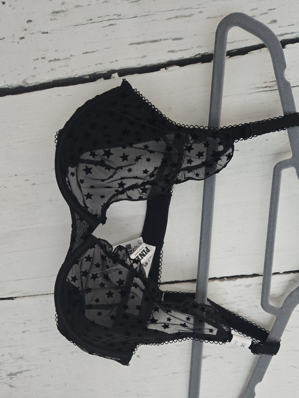 PINK Victoria's Secret Black Star Mesh Underwire Bra 34C